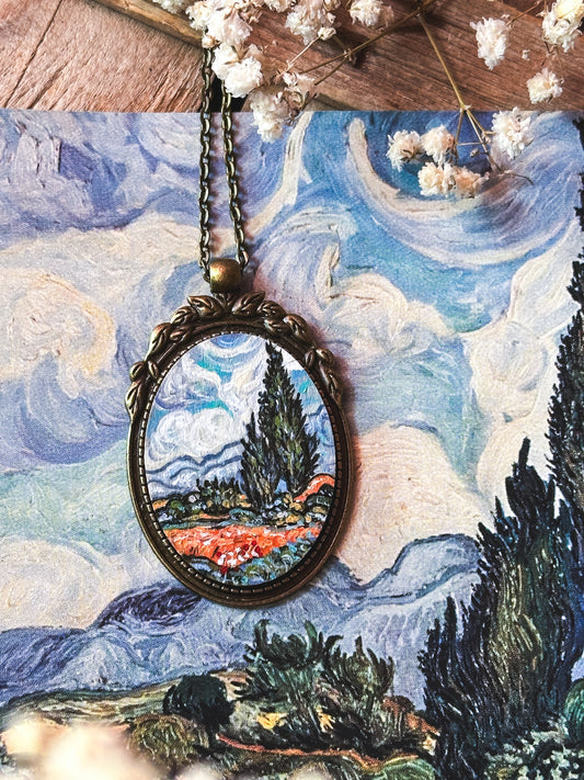 Nuova Miniatura Campo di grano con cipressi - Dipinta a mano