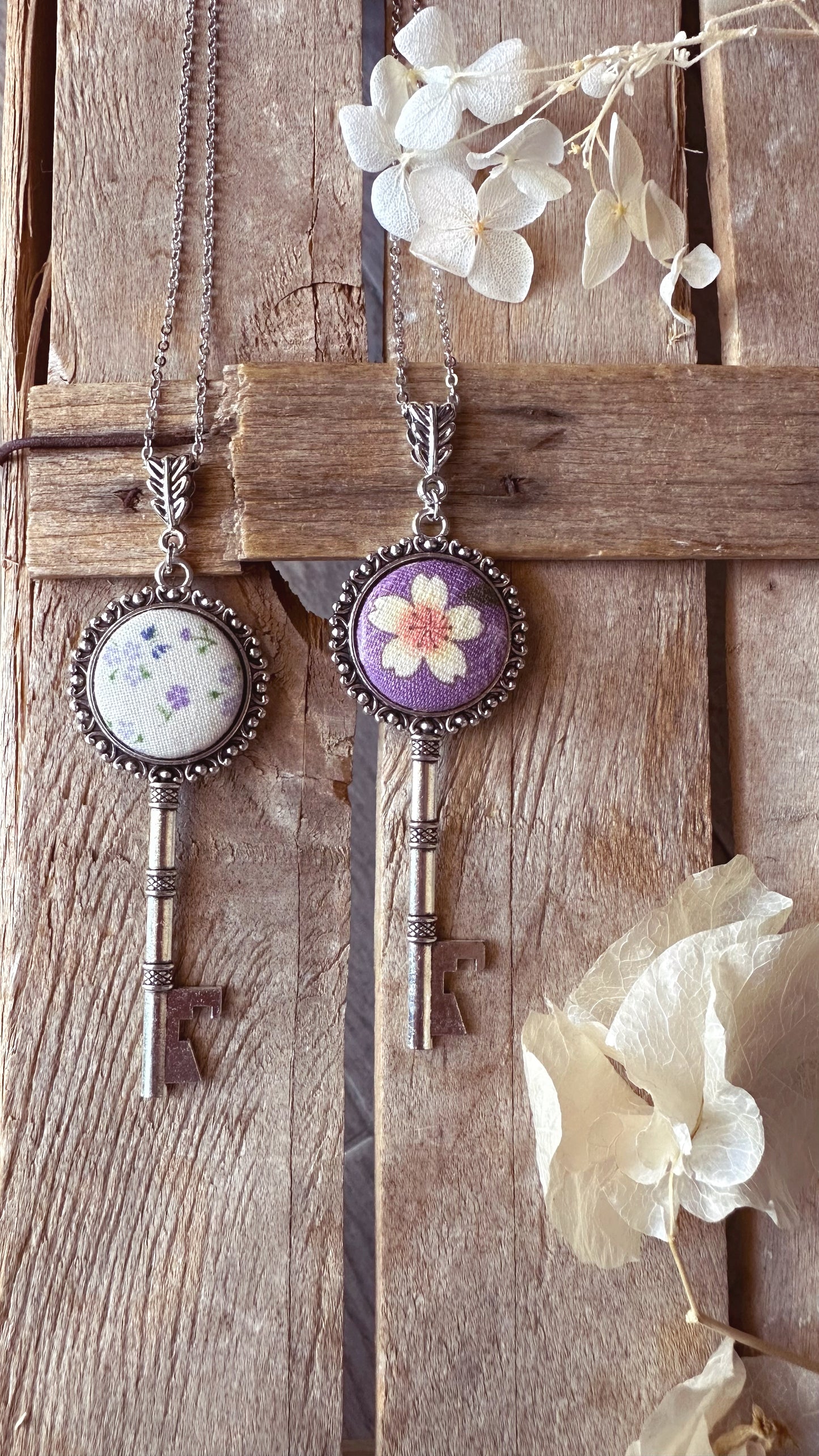 Collane chiave Lilac - tessuti giapponesi - color silver