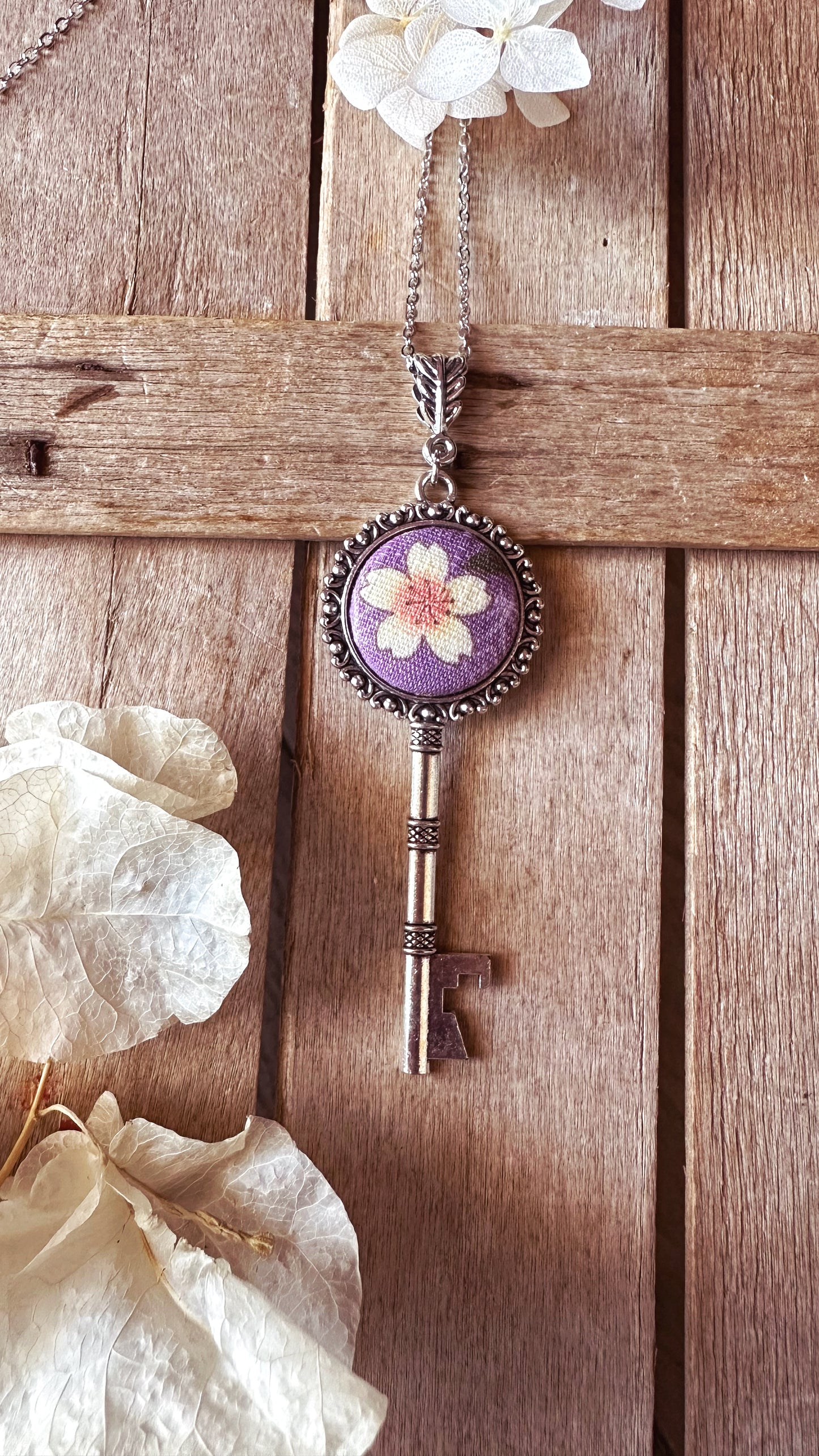 Collane chiave Lilac - tessuti giapponesi - color silver