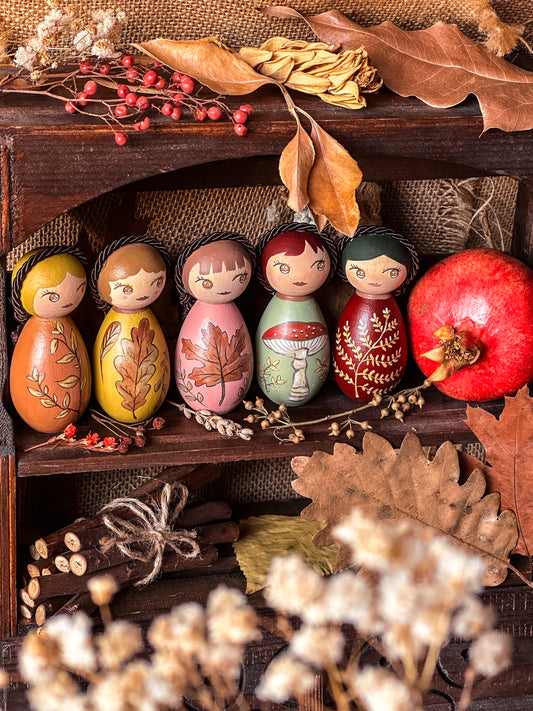 Kokeshine Autunnali - 5 lavori unici non riproducibili