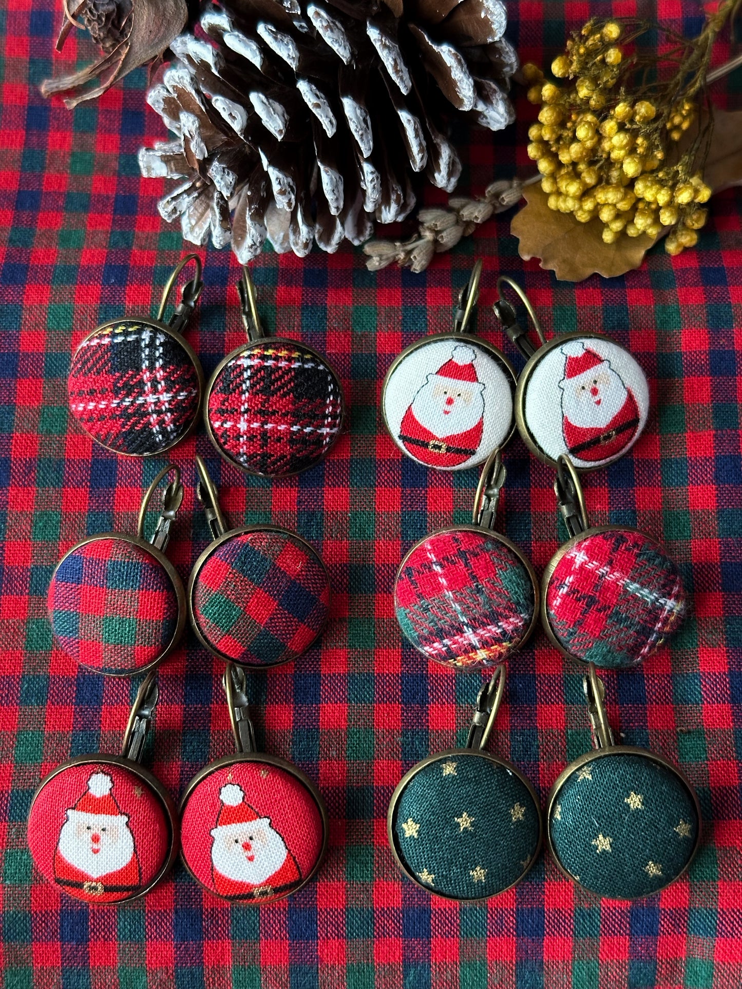 Orecchini Natalizi tessuti giapponesi e tessuti tartan