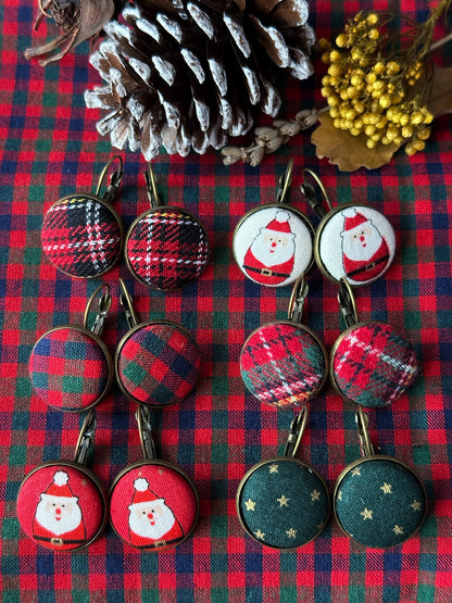 Orecchini Natalizi tessuti giapponesi e tessuti tartan