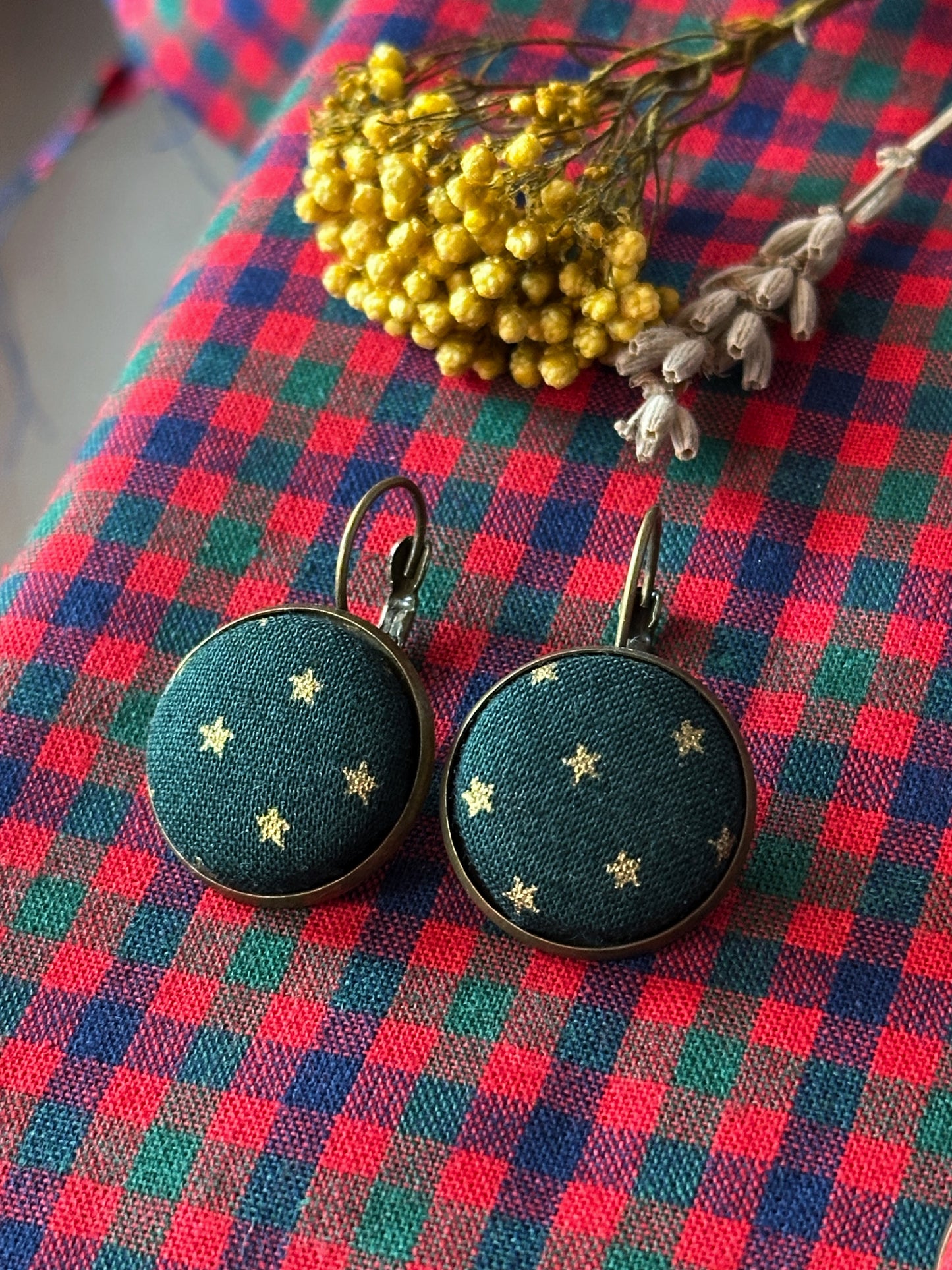 Orecchini Natalizi tessuti giapponesi e tessuti tartan