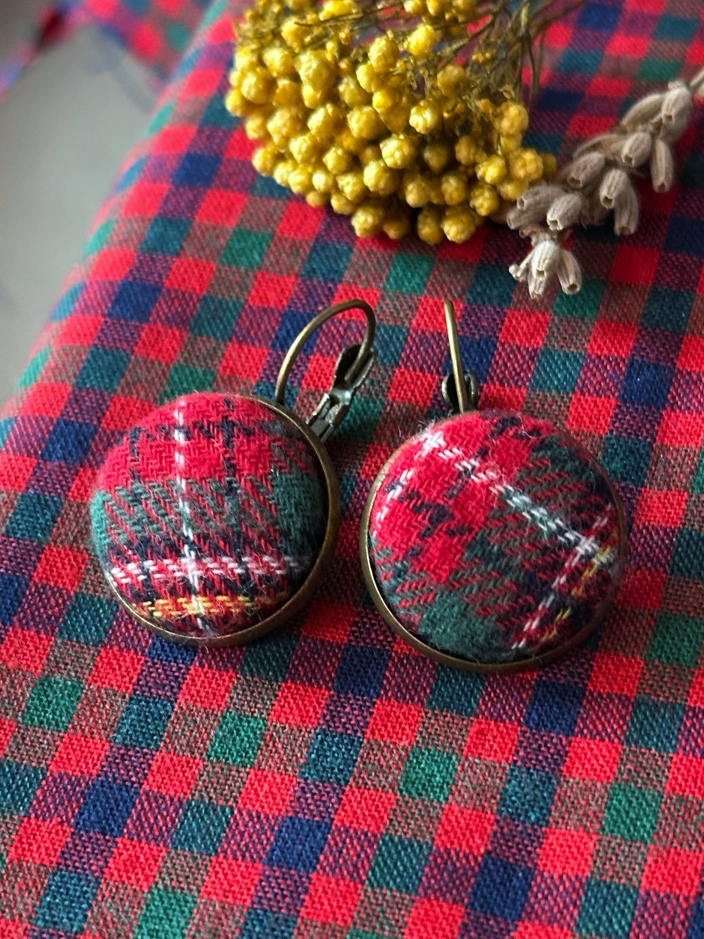 Orecchini Natalizi tessuti giapponesi e tessuti tartan