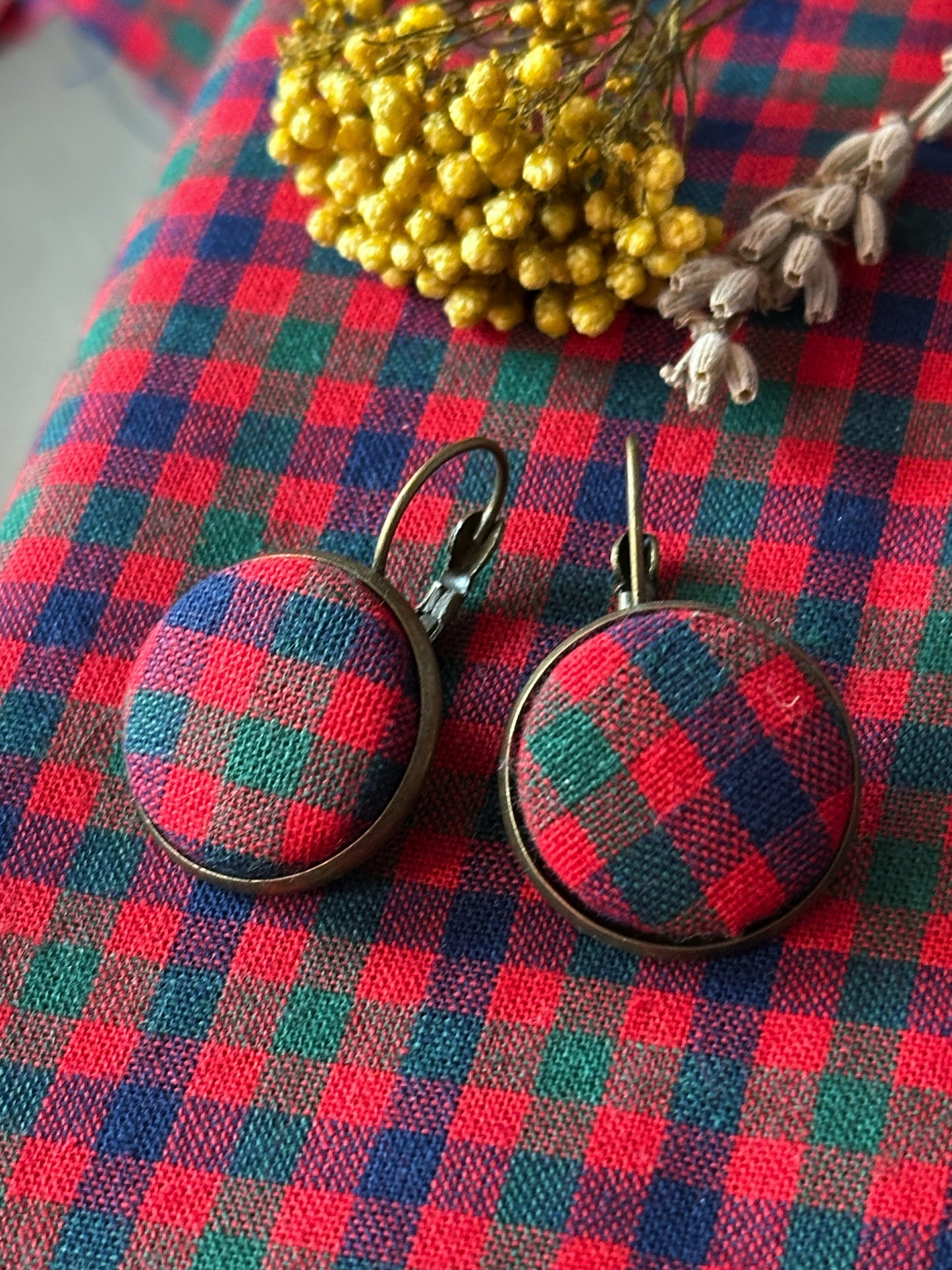 Orecchini Natalizi tessuti giapponesi e tessuti tartan