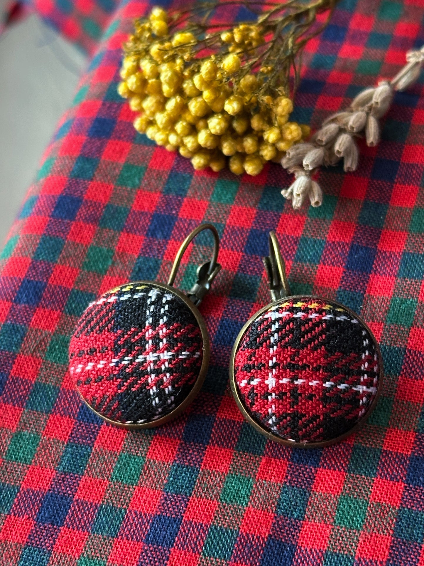 Orecchini Natalizi tessuti giapponesi e tessuti tartan